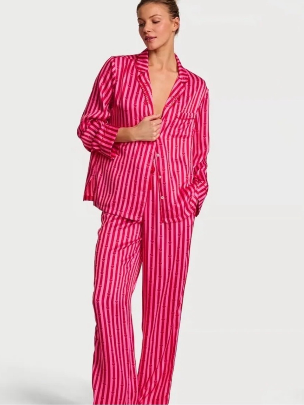 Victoria Secret Signature Satin Long Sleeve Pajamas - Picture 2 of 3